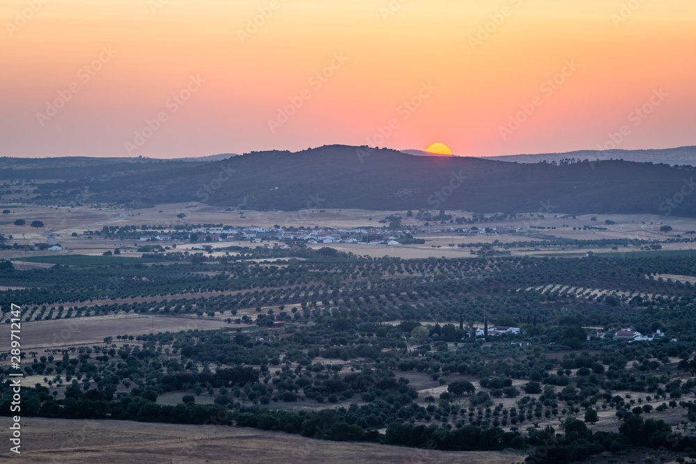 Sunset view over Monsaraz fields, Alqueva, Portugal