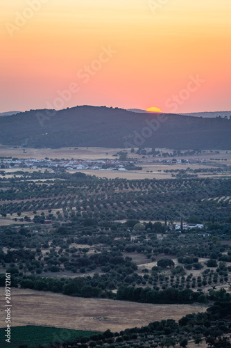 Sunset view over Monsaraz fields, Alqueva, Portugal