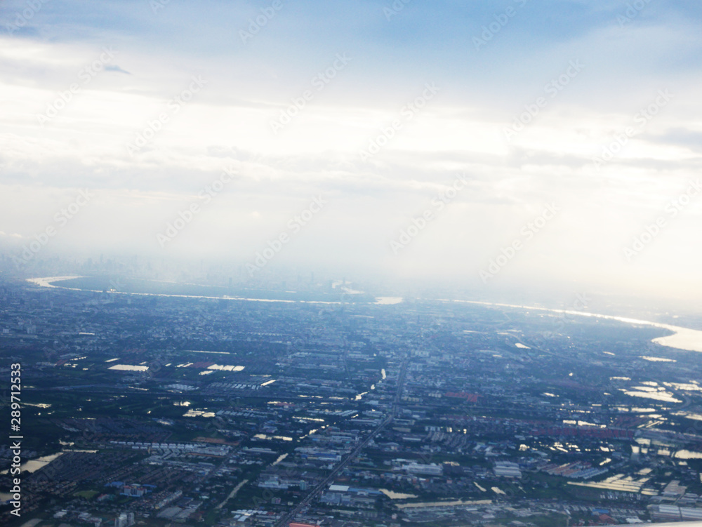 Beautiful high angle view from the capital's aircraft.