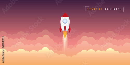 startup business concept rocket launch smoke vector illustration EPS10