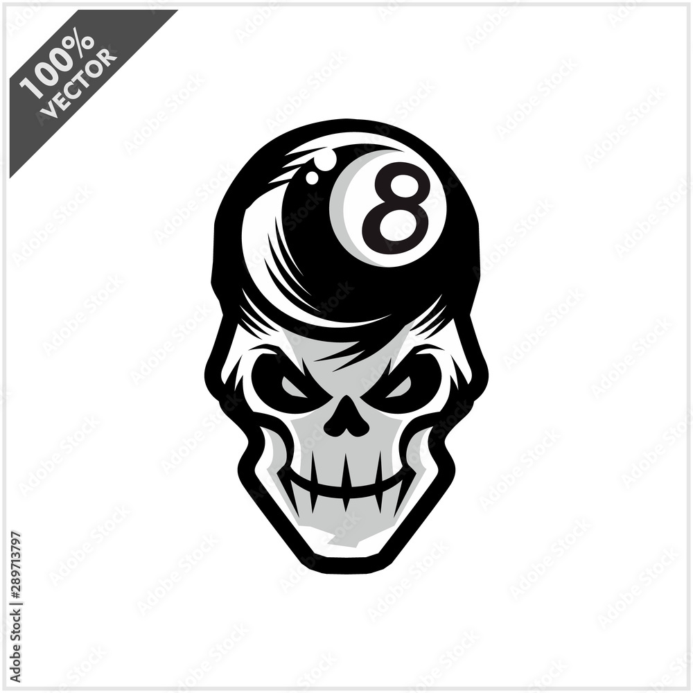 Billiard 8 ball skull Head Logo Vector Stock Vector | Adobe Stock