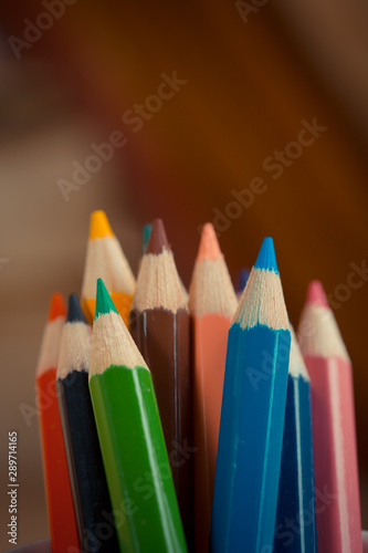 Group of color pencils close up