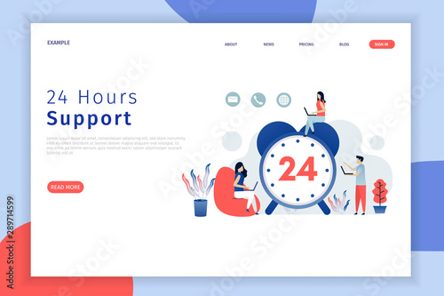 24 hours live support illustration web page. This is great for websites, landing pages, mobile applications, posters, banners