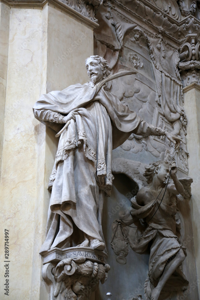 Statue of Saint in the church of Saint Vitale. Parma. Emilia-Romagna. Italy.