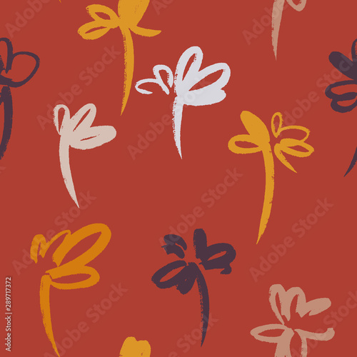 Daisies pattern. Floral seamless background. Doodle flowers. Outline drawing. Simple botanical vector background. 