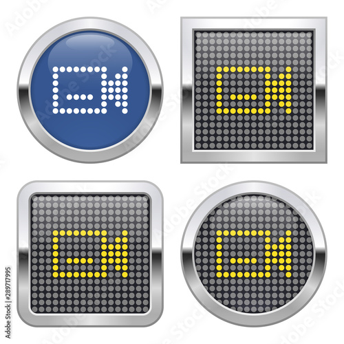 Dotted icon of video camera on glossy button in four variants