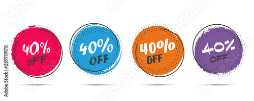 Set of grunge sticker with 40 percent off in a flat design with halftone. For sale, promotion, advertising