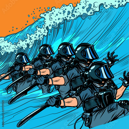 Riot police resist the wave. The concept of inevitability of democratic changes in authoritarian and totalitarian regimes