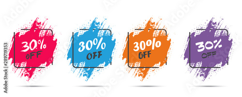 Set of grunge sticker with 30 percent off in a flat design with halftone. For sale, promotion, advertising