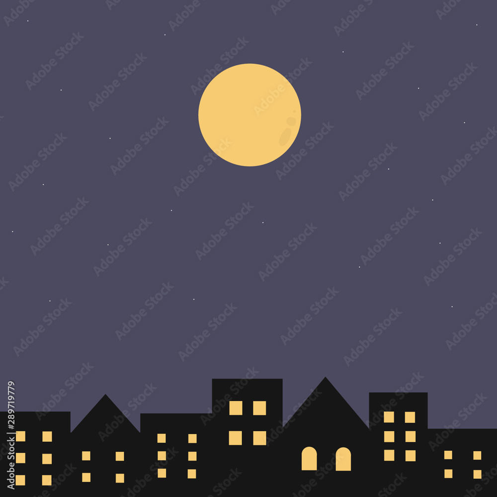Naklejka premium The moon shines on the city