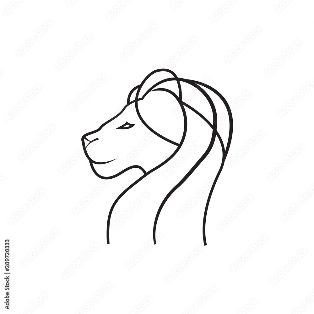 lion chess logo line style - continuous line drawing of lion wildlife vector illustration