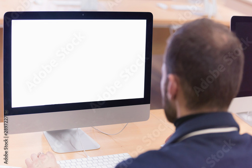 Programming. Man Working On Computer In IT Office, Sitting At Desk Writing Codes. Programmer Typing Data Code, Working On Project In Software Development Company. High Quality Image.