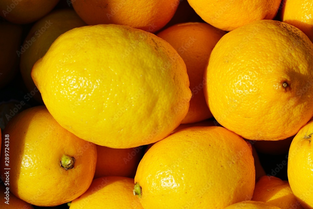 Crate of fresh organic yellow lemon Crate of fresh organic yellow lemon