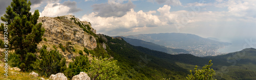 panoramic view of the Caucasus Mountains in summer day