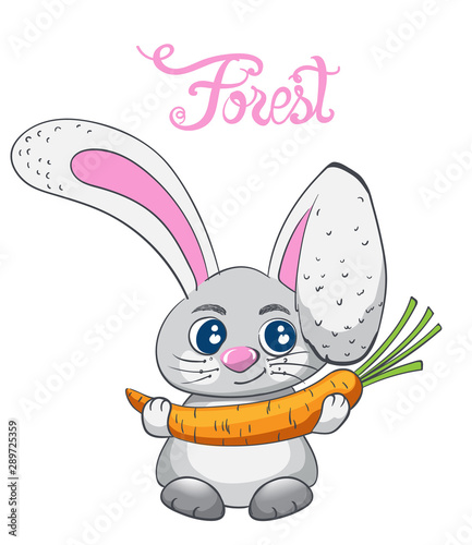 Cartoon rabbit smiling with carrot vector. Forest animals idea