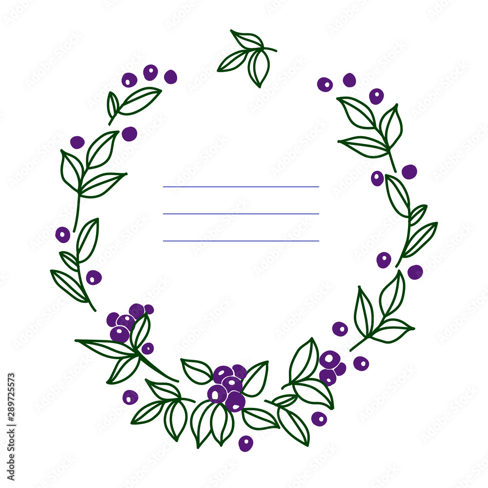 Vector illustration  with frame  of  blueberries. Blueberries and leaves on white background. Design for postcard, invitation
