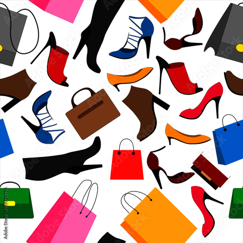 seamless pattern with women's shoes and handbags