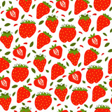 Vector flat seamless pattern with juicy strawberry. Endless print with hand drawn berry on white background. Summer design for print, textile, postcard, advertising, children's design
