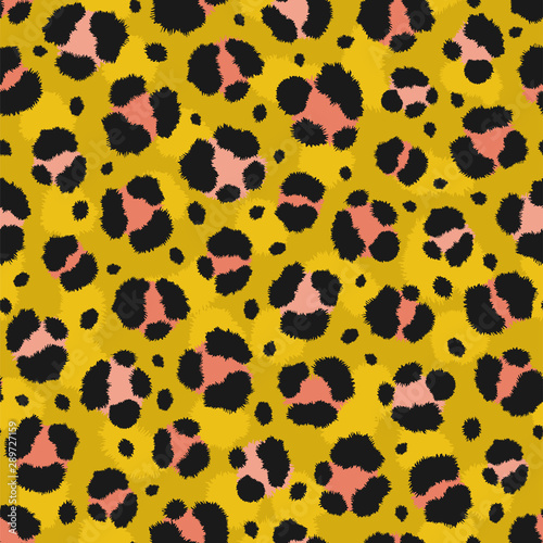 Mustard leopard seamless pattern. Animal texture