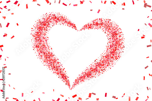 Heart confetti isolated white background. Fall red confetti  heart-shape. Valentine day holiday  romantic wedding border card. Valentines decoration frame. Greeting love design. Vector illustration