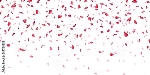 Heart falling confetti isolated white background. Red fall hearts. Valentine day decoration. Love element design  hearts-shape confetti invitation wedding card  romantic holiday. Vector illustration