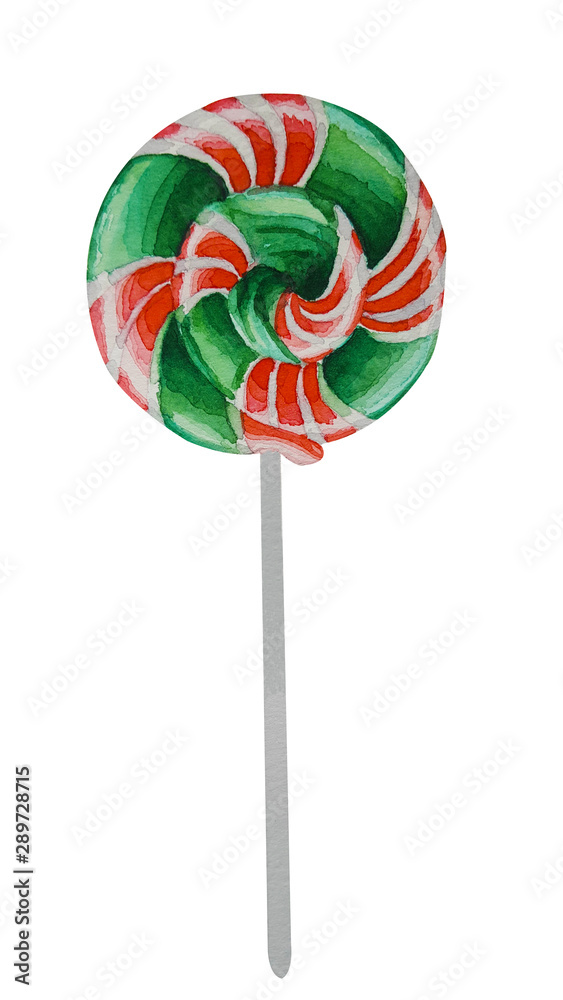 Hand drawn watercolor new year/christmas lollipop Hand drawn watercolor new year/christmas lollipop