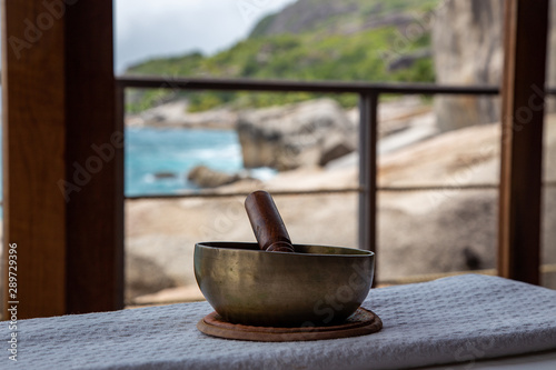 singing bowl at the beach Spa, Seychelles