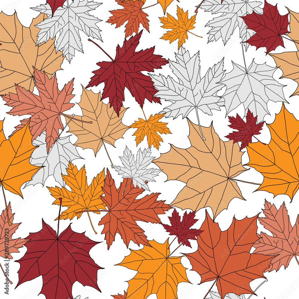 Seamless colorful maple leaf pattern. Nature texture for backgrounds and decorations.