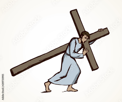 Men carry the cross. Vector drawing