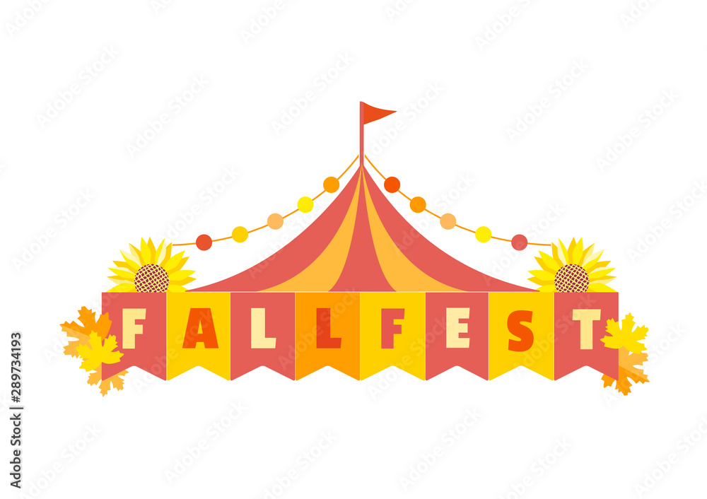 Hand drawn Fall fest tent simple flat color vector icon