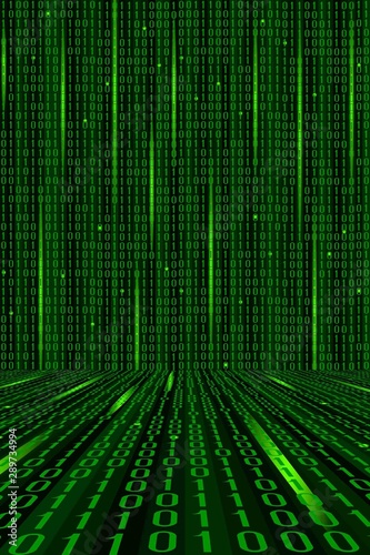 Abstract Technology Pattern. Stream of  Binary Computer Code. Computer Matrix Background. Raster. 3D Illustration