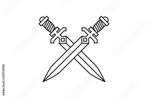 Crossed swords. Design element for logo, label, emblem, sign. Vector illustration