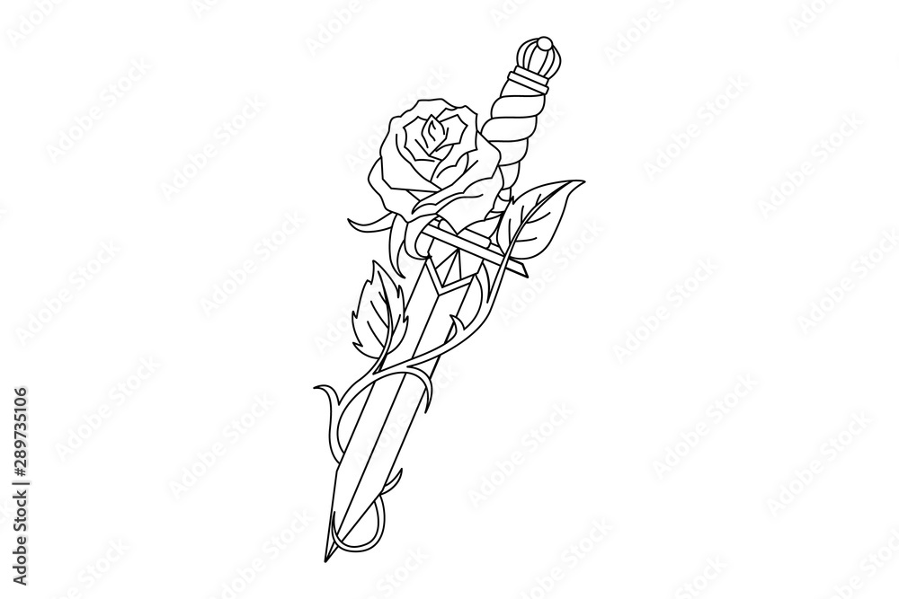 custom made wallpaper toronto digitalTraditional tattoo with rose flower and dagger knife.