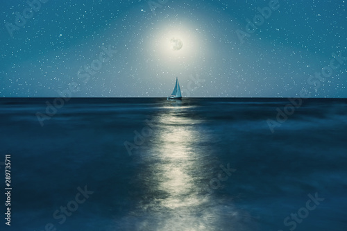 Photography Night landscape with yacht on sea