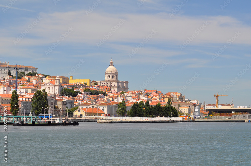 Alfama district in Lisbon. Panoramic view from Tajo river. Portugal