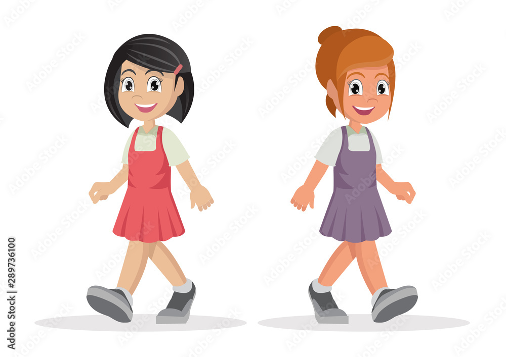 Cartoon character, girl walking.