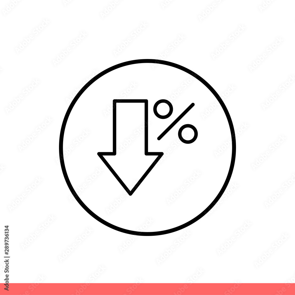 Decrease vector icon, down percent symbol Decrease vector icon, down percent symbol