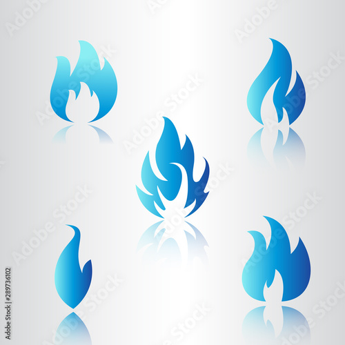 Set of blue fire icons