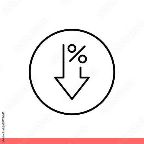 Decrease vector icon, down percent symbol