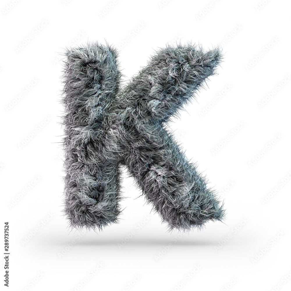 Uppercase fluffy and furry gray font. Letter K. 3D Uppercase fluffy and furry gray font. Letter K. 3D