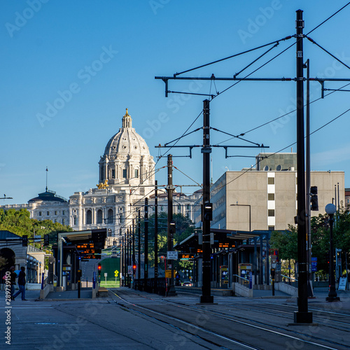 Minnesota State Capitol and Light Rail Tracks photo