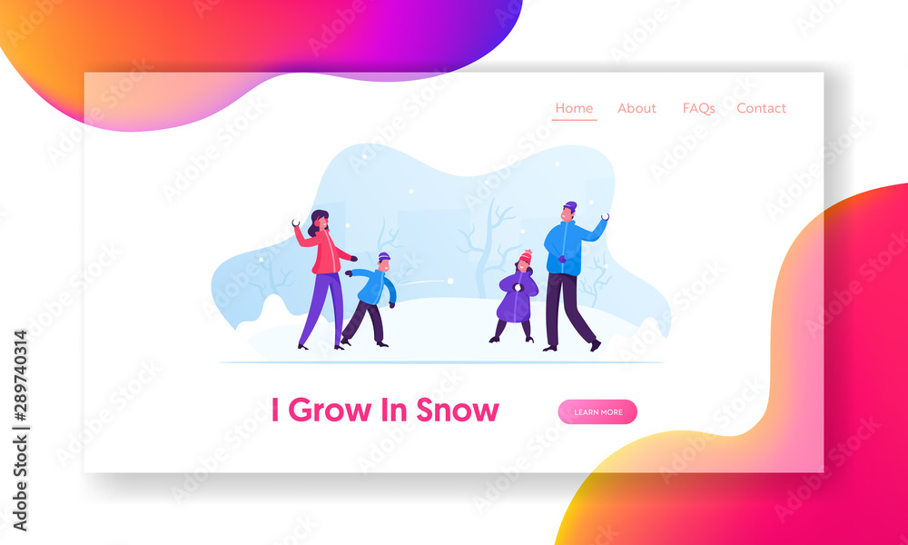Winter Season Fun and Games Website Landing Page. Happy Family of Parents and Kids Playing Snowball Fight on Street. Holidays Spare Time, Leisure Web Page Banner. Cartoon Flat Vector Illustration Winter Season Fun and Games Website Landing Page. Happy Family of Parents and Kids Playing Snowball Fight on Street. Holidays Spare Time, Leisure Web Page Banner. Cartoon Flat Vector Illustration