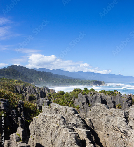 Punakaiki Pancake Rocks and Blowholes Walk, Paproa, New Zealand © Tomtsya