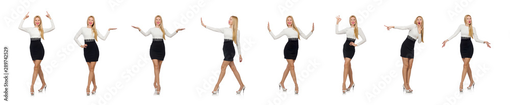 Pretty woman in black and white dress isolated on white Pretty woman in black and white dress isolated on white