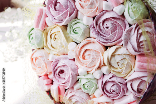 Sweet Marshmallow Bouquet. Gift for the beloved on Valentine s Day.