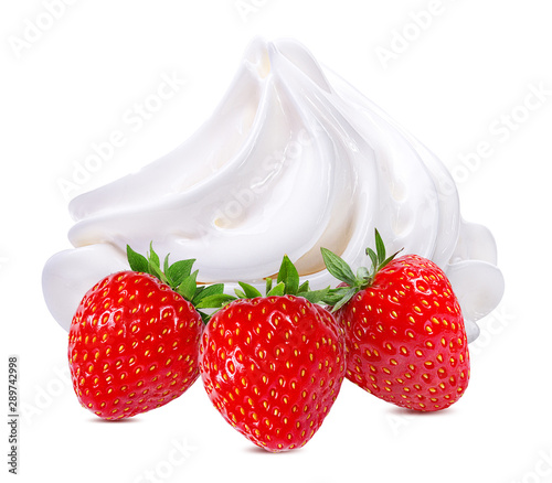 Strawberry with cream   isolated on white background