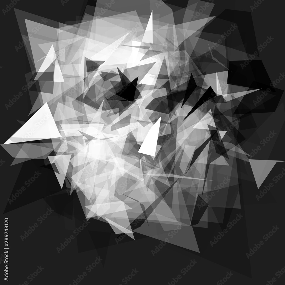 Abstract geometric pattern consisting of triangles of various sizes and transparency on a black background. Chaotical low poly backdrop. Abstract geometric pattern consisting of triangles of various sizes and transparency on a black background. Chaotical low poly backdrop.