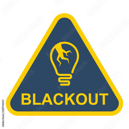 blackout triangular sign. cracked light bulb. flat vector illustration.