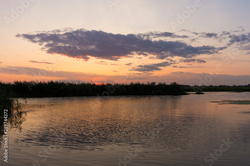 Sunset reflecting at Havel  Westhavelland  Havelaue  Brandenburg  Germany