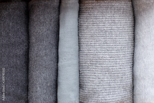 apparel, autumn, cabinet, casual, choice, clean, cloth, clothes, clothing, cotton, cozy, dark, dresser, even, extend, floor, folded, garment, gown, gradient, gray, grey, knit, knitwear, lady, light, m